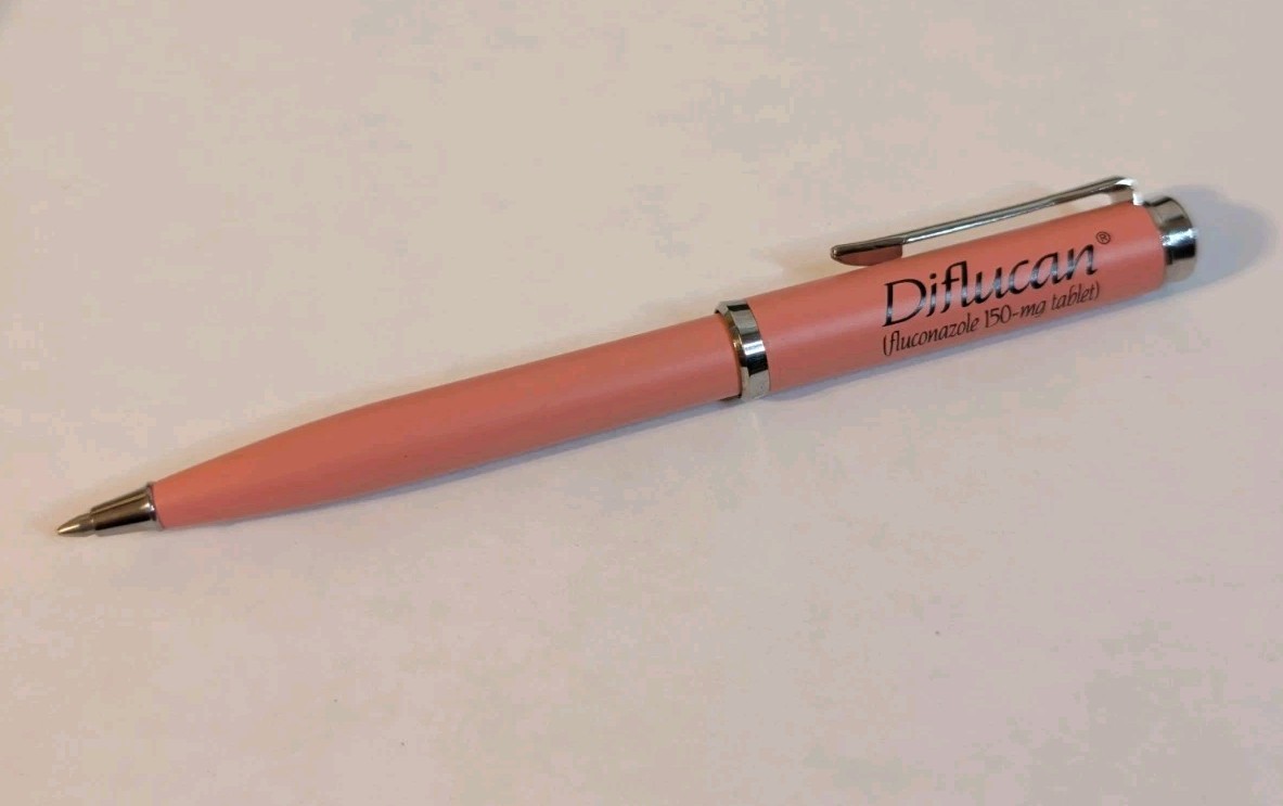 Pink Clip Diflucan Metal PEN Drug Rep Pharmaceutical Promo Medical Advertising
