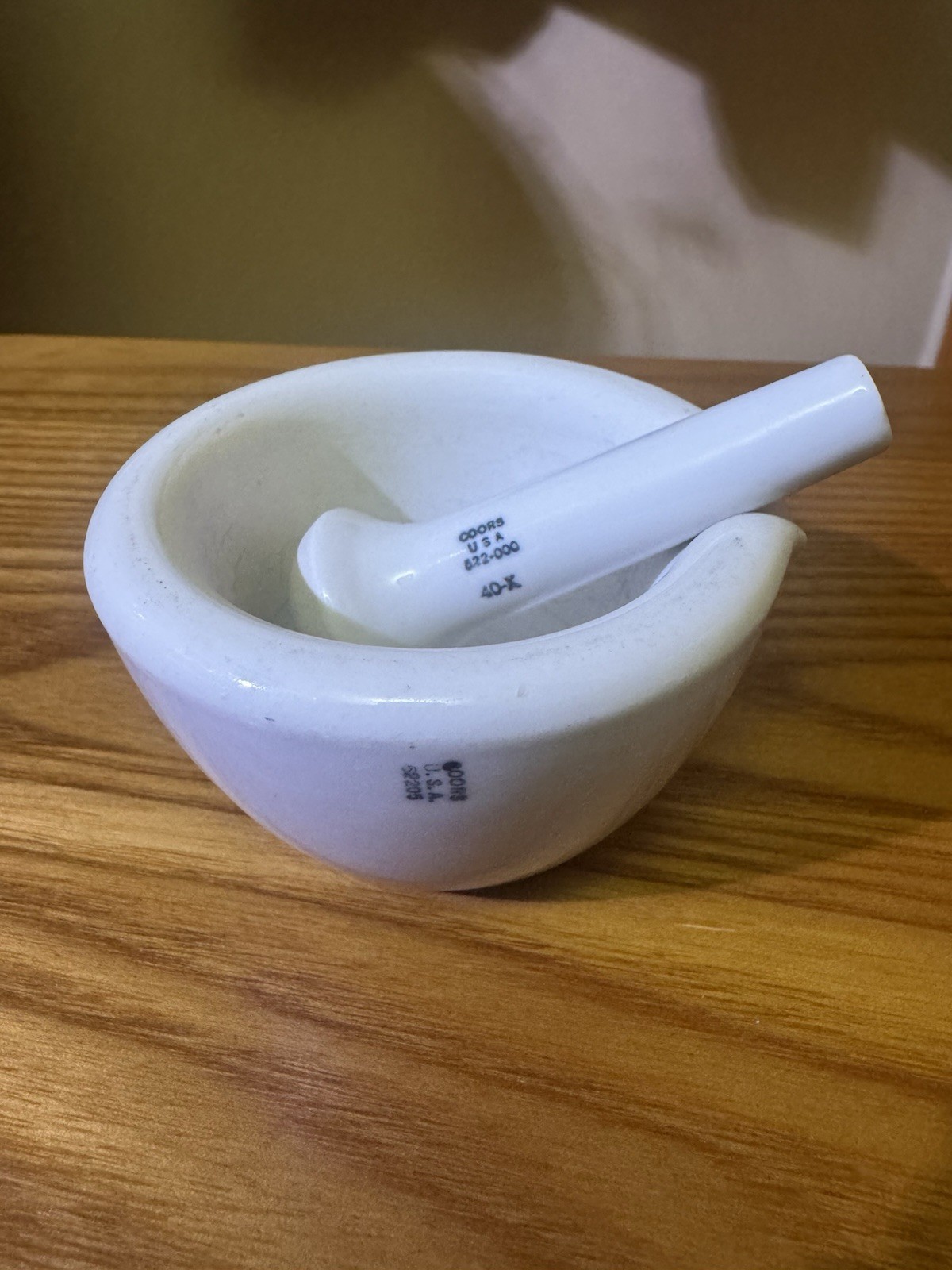 Vintage Coors USA 522-000 Heavy White Porcelain Lab Mortar and Pestle