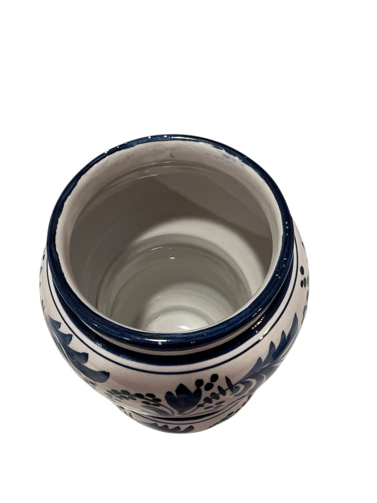 Vintage Italian Ceramic Blue White Apothecary Jar Pharmacy Vase Hand Painted