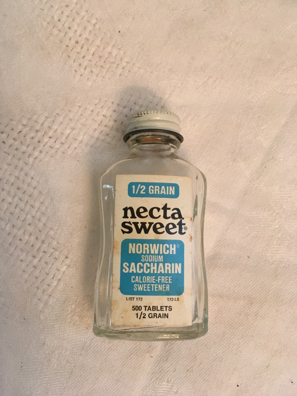 Vintage NORWICH NECTASWEET Saccharin Empty Bottle 1/2 grain tablets