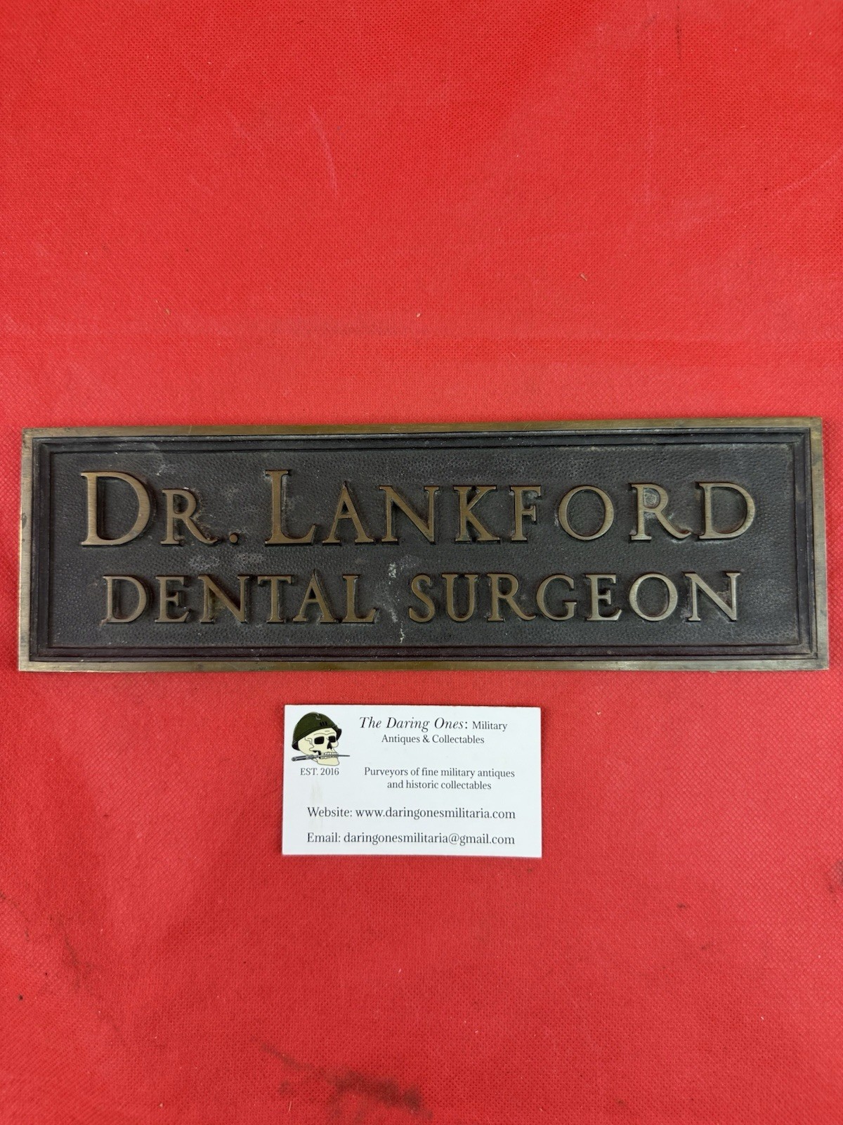 Vintage Solid Bronze Dental Surgeon’s Plaque
