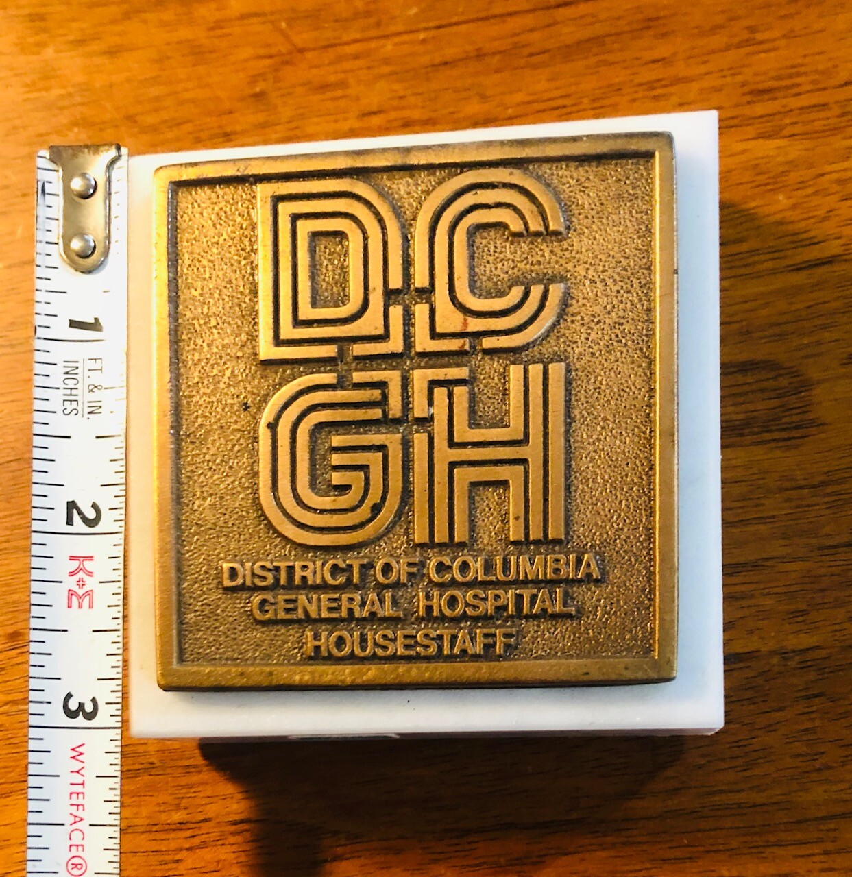 Old District of Columbia General Hospital House Staff Brass Marble Paperweight