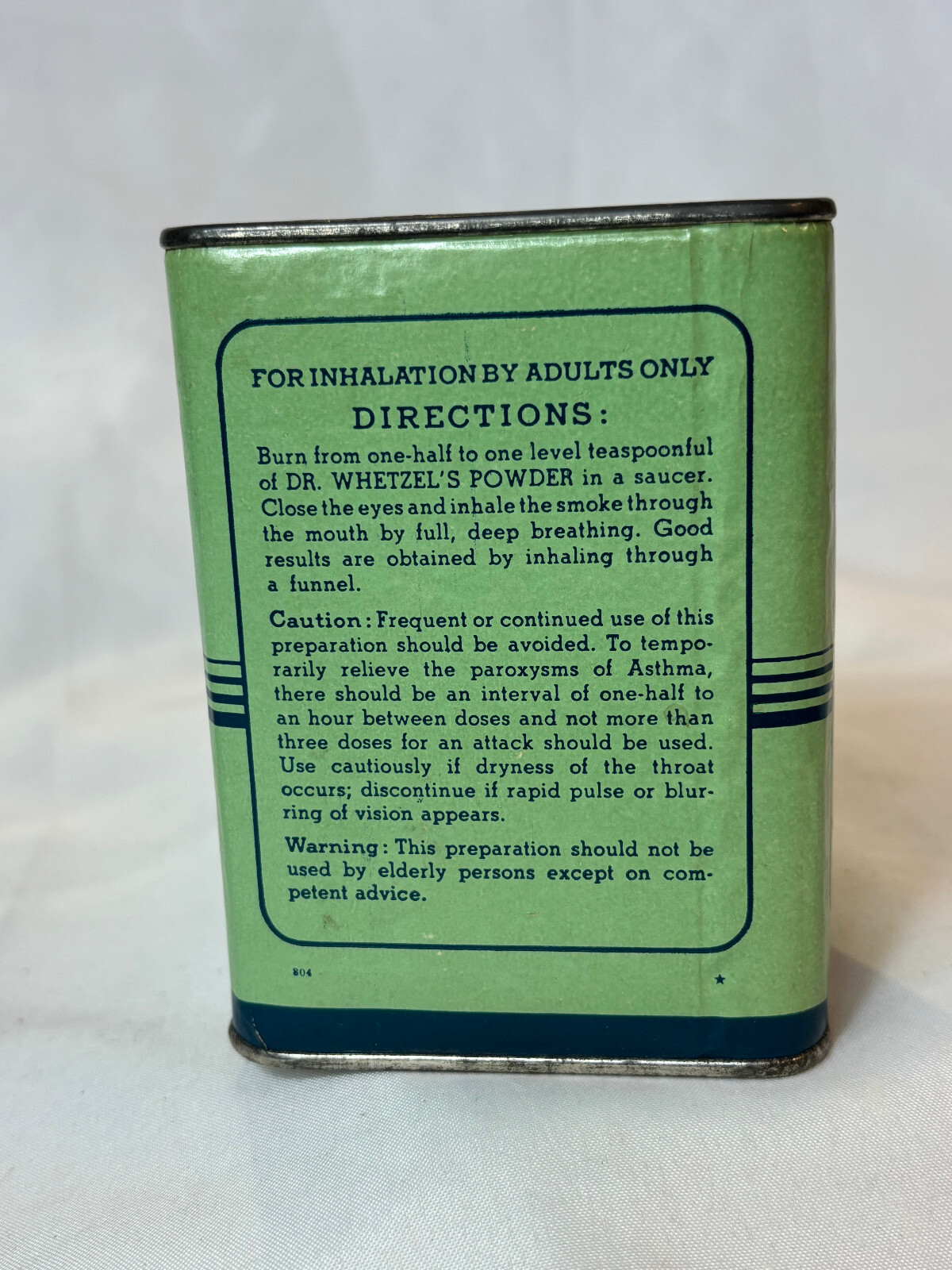 Vtg Dr. Whetzel’s Powder Asthma 8 oz Cardboard & Metal Container