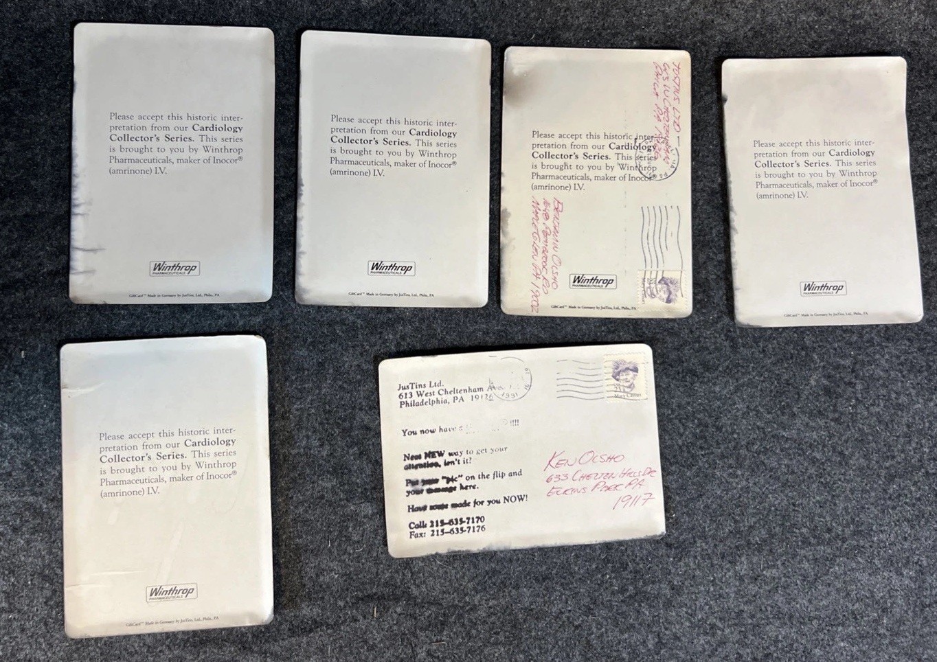 Lot of 6 Winthrop Pharma Advertising Tins Cardiology Series Inocor JusTins