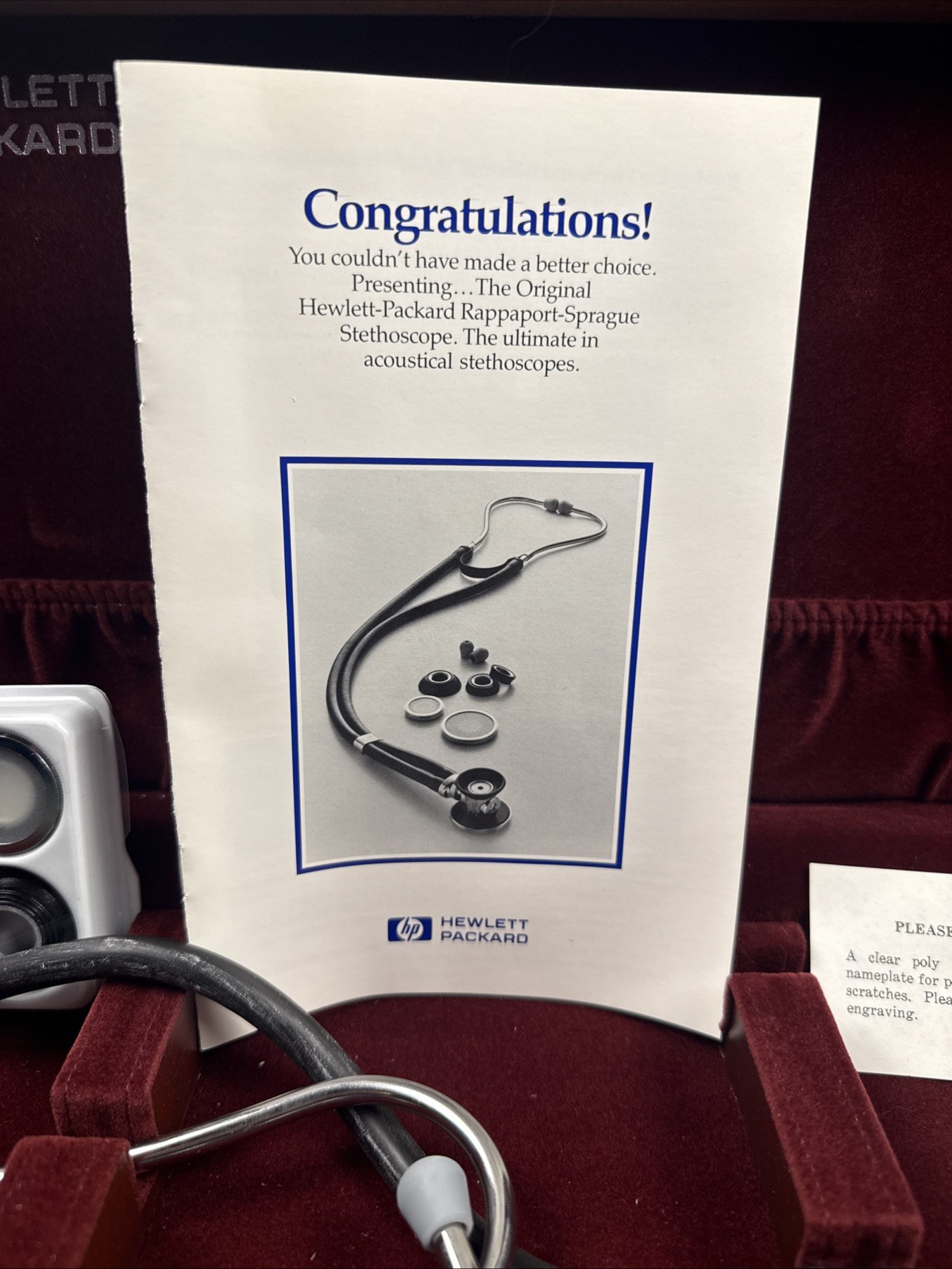 Hewlett Packard Rappaport Sprague stethoscope in presentation case NOS