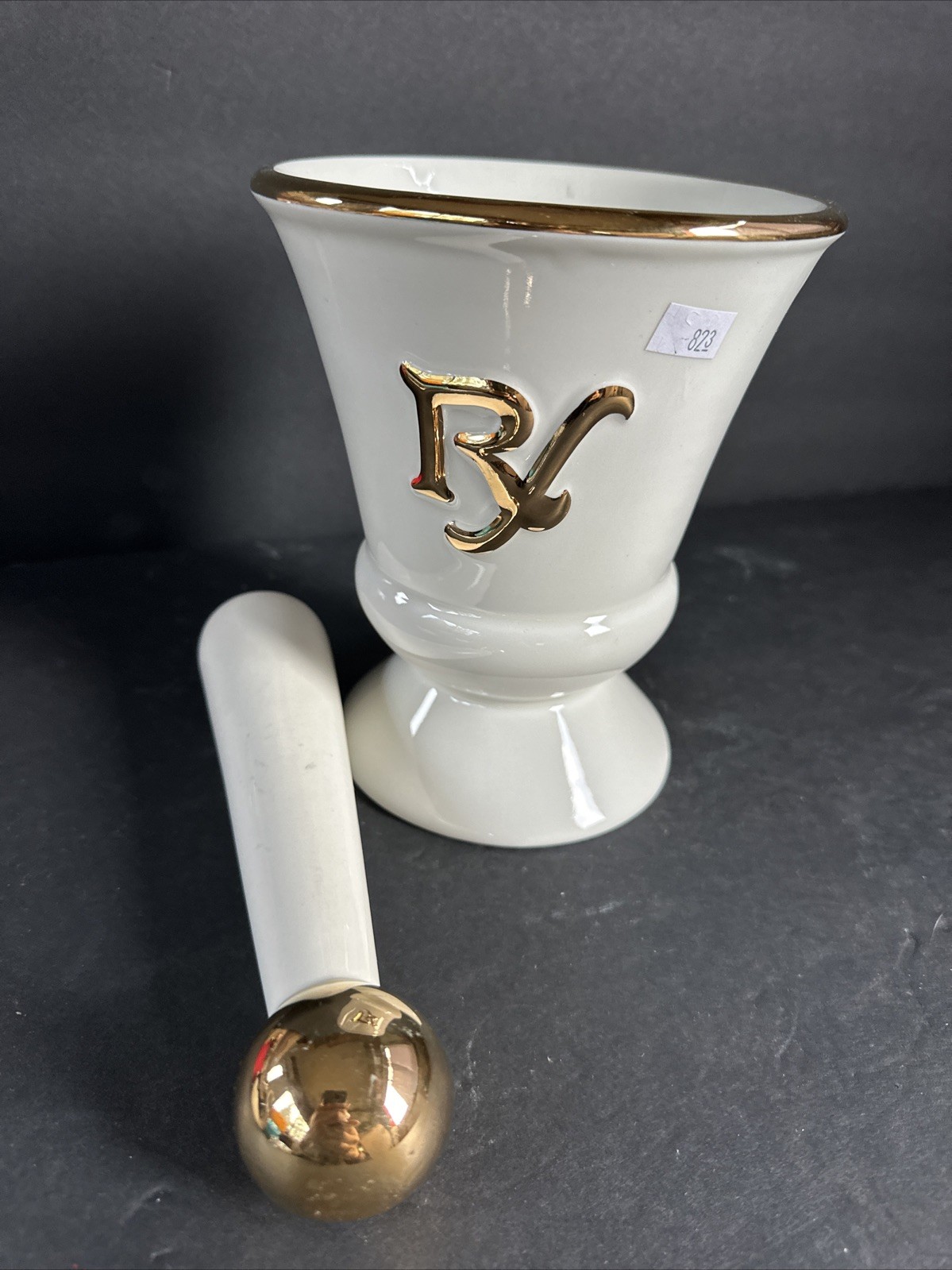 Vintage Owens Illinois RX Porcelain Pharmacy Apothecary Mortar & Pestle Set#R19