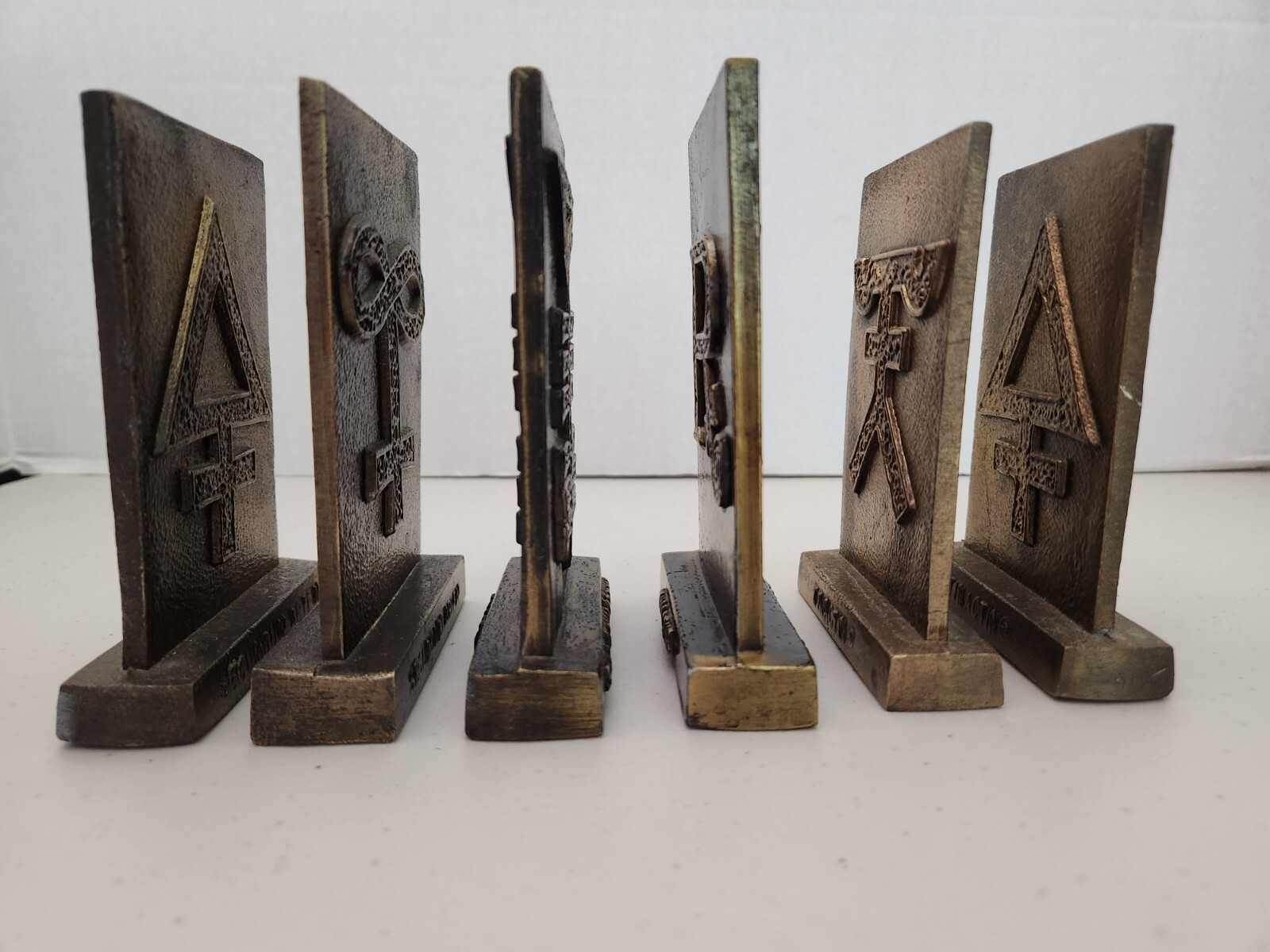 1977-81 Tinactin Apothecary Symbols Bronze Metal Paperweight/Bookends 6 Lot SET