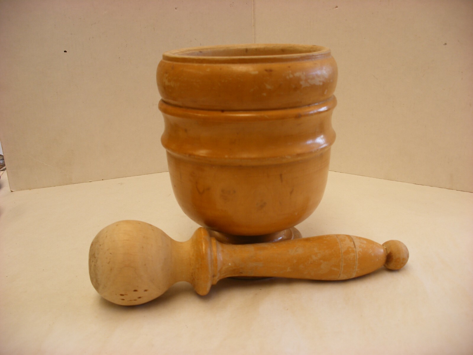 Antique Vtg Primitive Pharmacy Apothecary Wood Mortar and Pestle