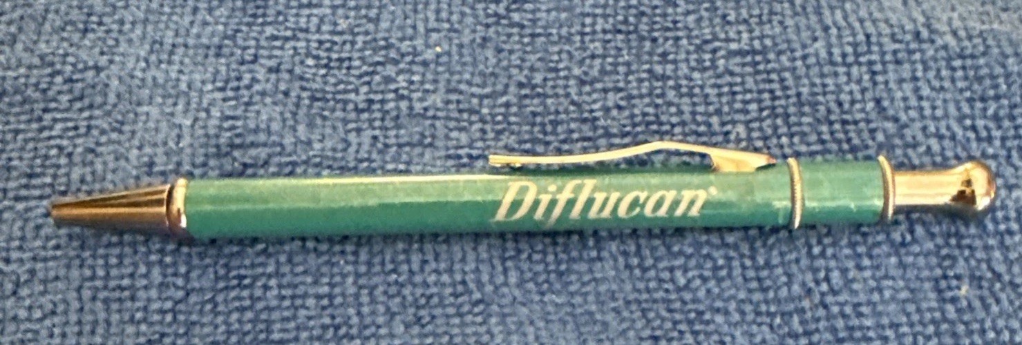 Diflucan Pfizer Drug Rep Click Metal Pen Promotional Teal Green Working Writes