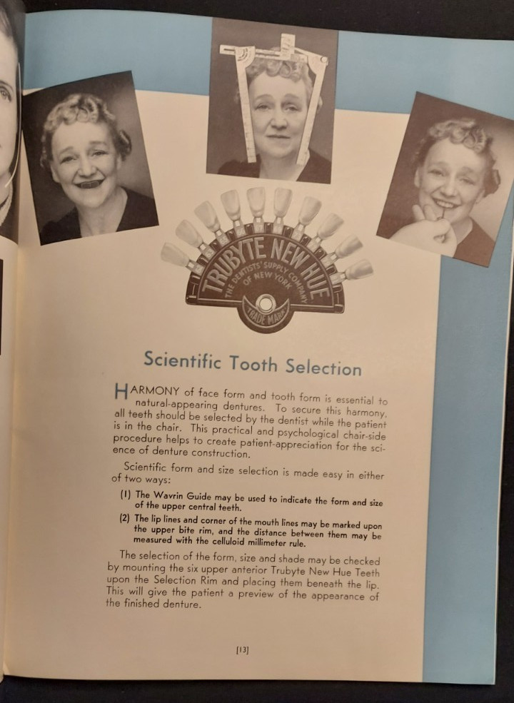 1940 Dental Book Trubyte New Hue Anteriors Dentures Dentists’ Supply Co New York