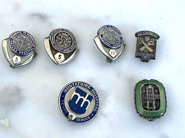6 ASSORTED VINTAGE 925 STERLING SILVER ENAMELED MEDICAL HOSPITAL PINS