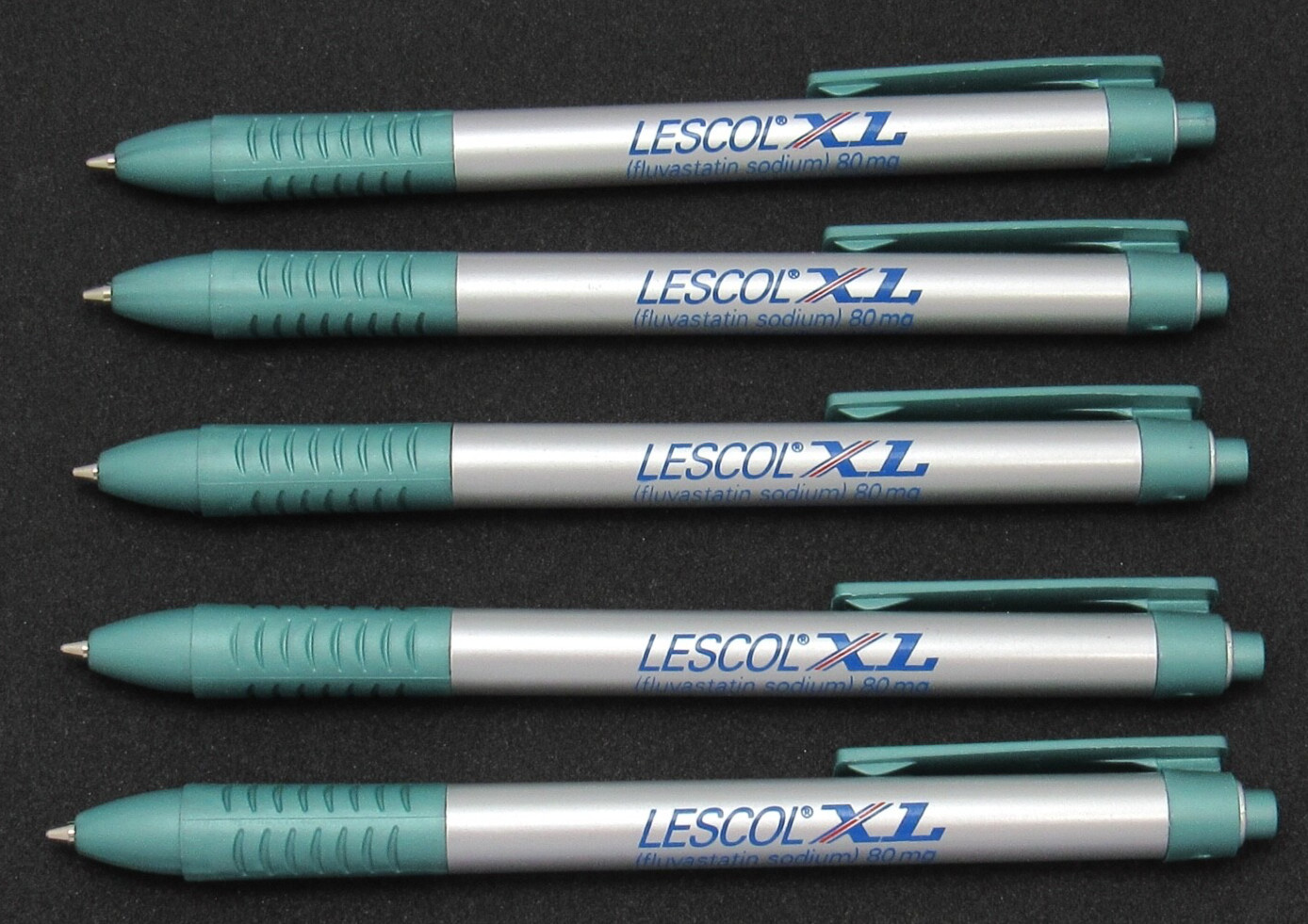 Silver & Green Lescol PENS Drug Rep Pharmaceutical Promo Advertising Lot of 5