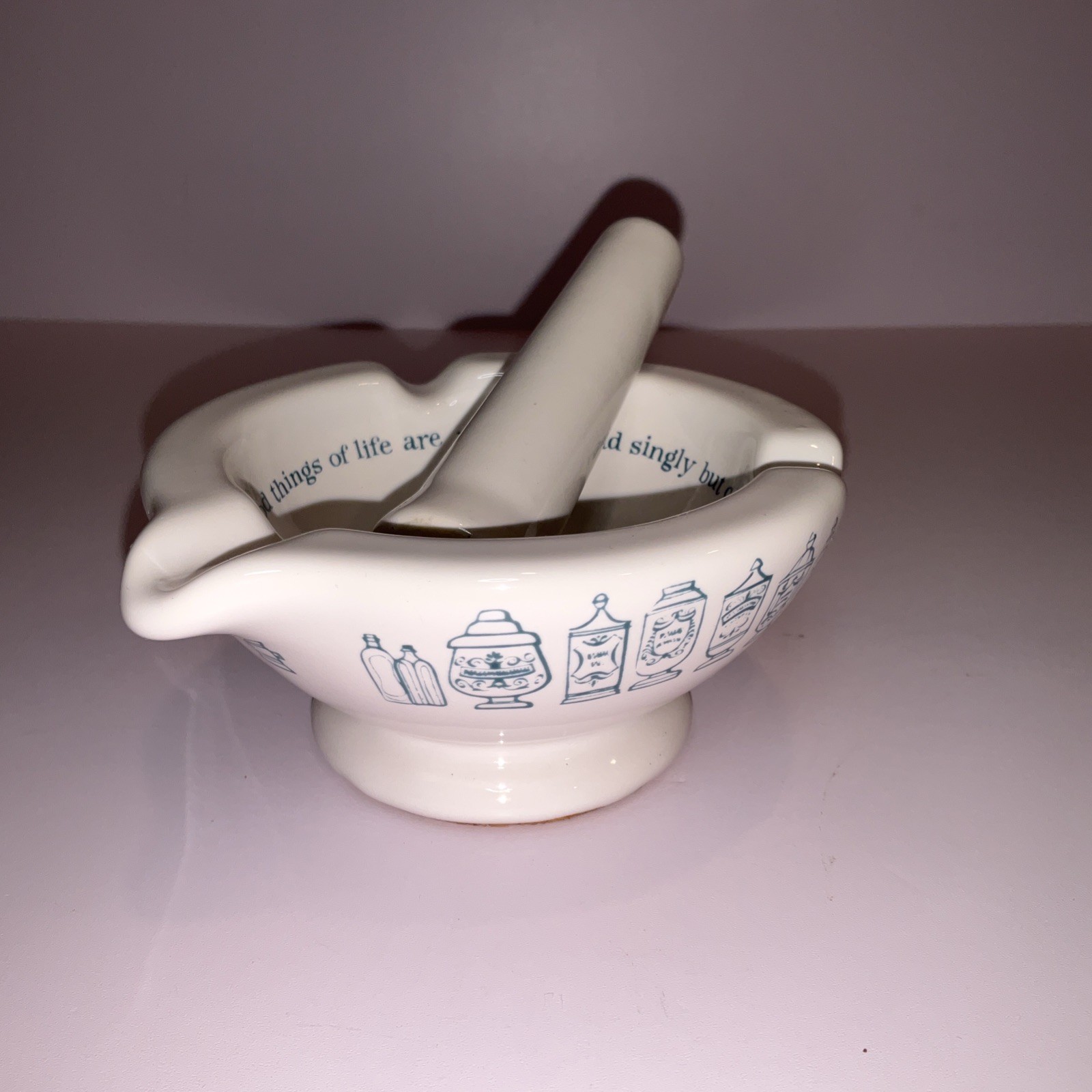 Vtg Merck Sharp & Dohme Porcelain Pharmacy Mortar / Pestle Ashtray