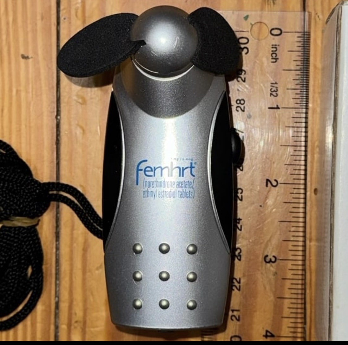 Femhrt Portable Mini Handheld Battery Fan, Silver/Black, 2-Blade Push Button