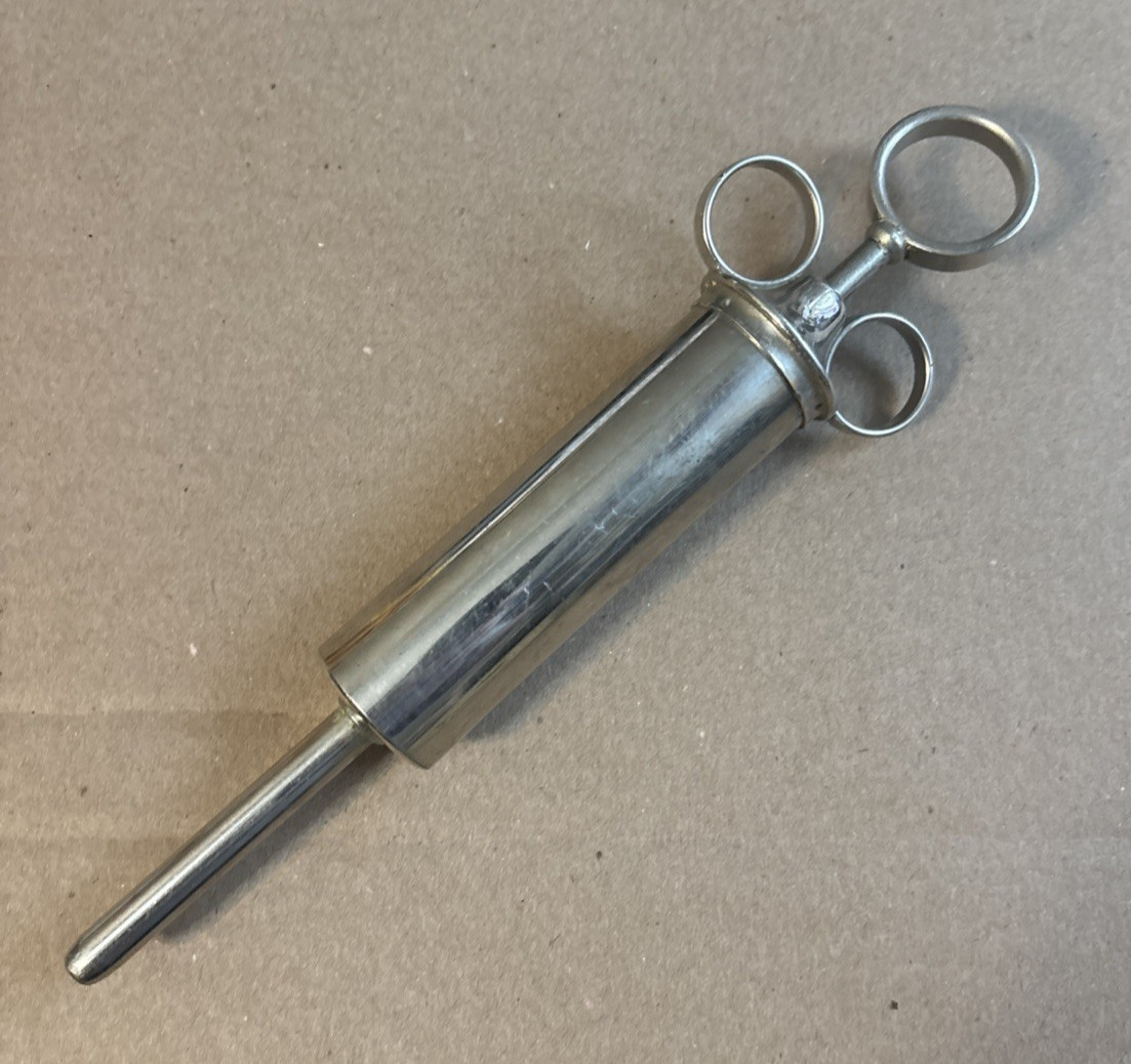 Antique Vintage Brass Medical Syringe VGC Unsigned Smooth Injection Pull