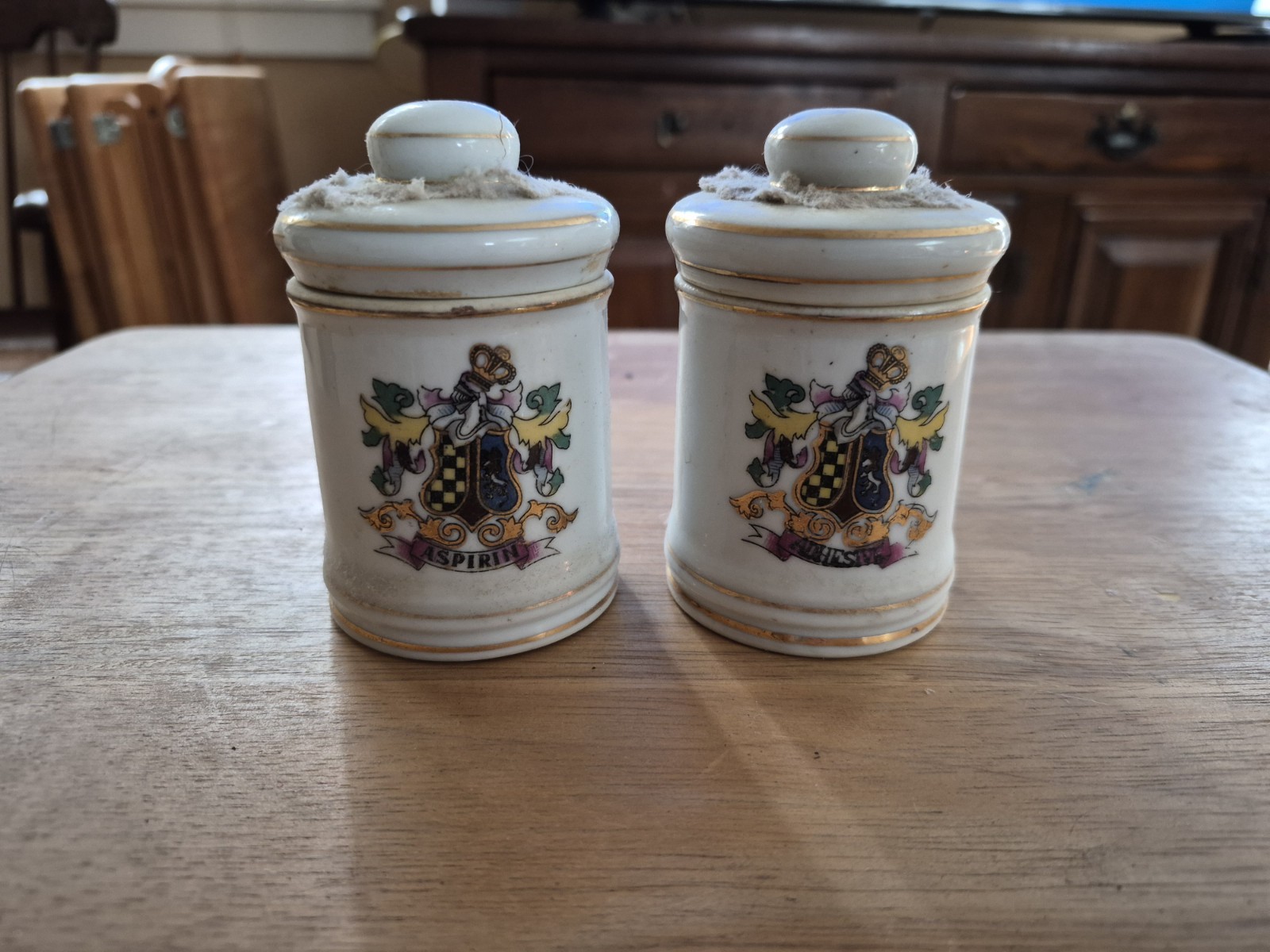 Vintage DOM Japan Set Of 2 Latin Apothecary Jars Pulvis Salsus