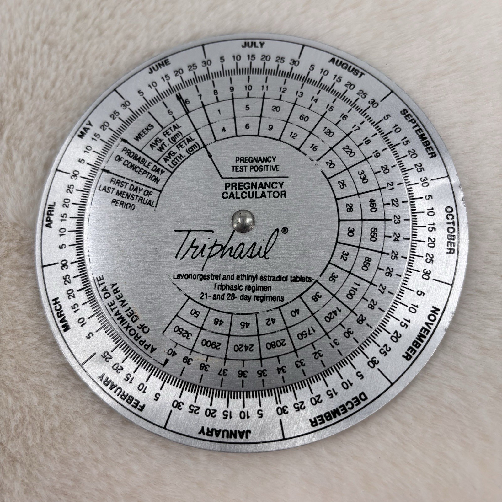 Vtg Triphasil Drug Rep Promo Birth Date Calculator Aluminum Pregnancy Calendar