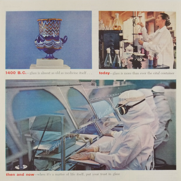 1955 Owens Illinois Glass diabetes insulin research science lab photo vintage ad