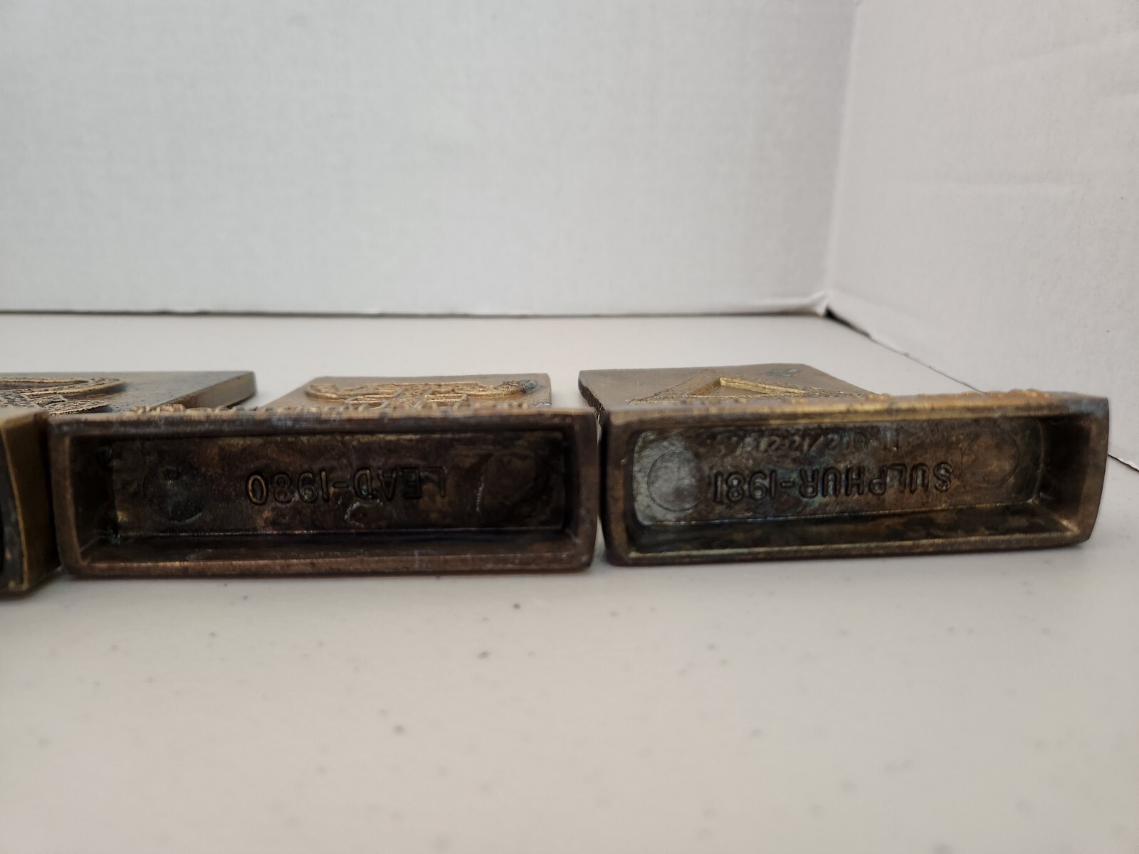 1977-81 Tinactin Apothecary Symbols Bronze Metal Paperweight/Bookends 6 Lot SET