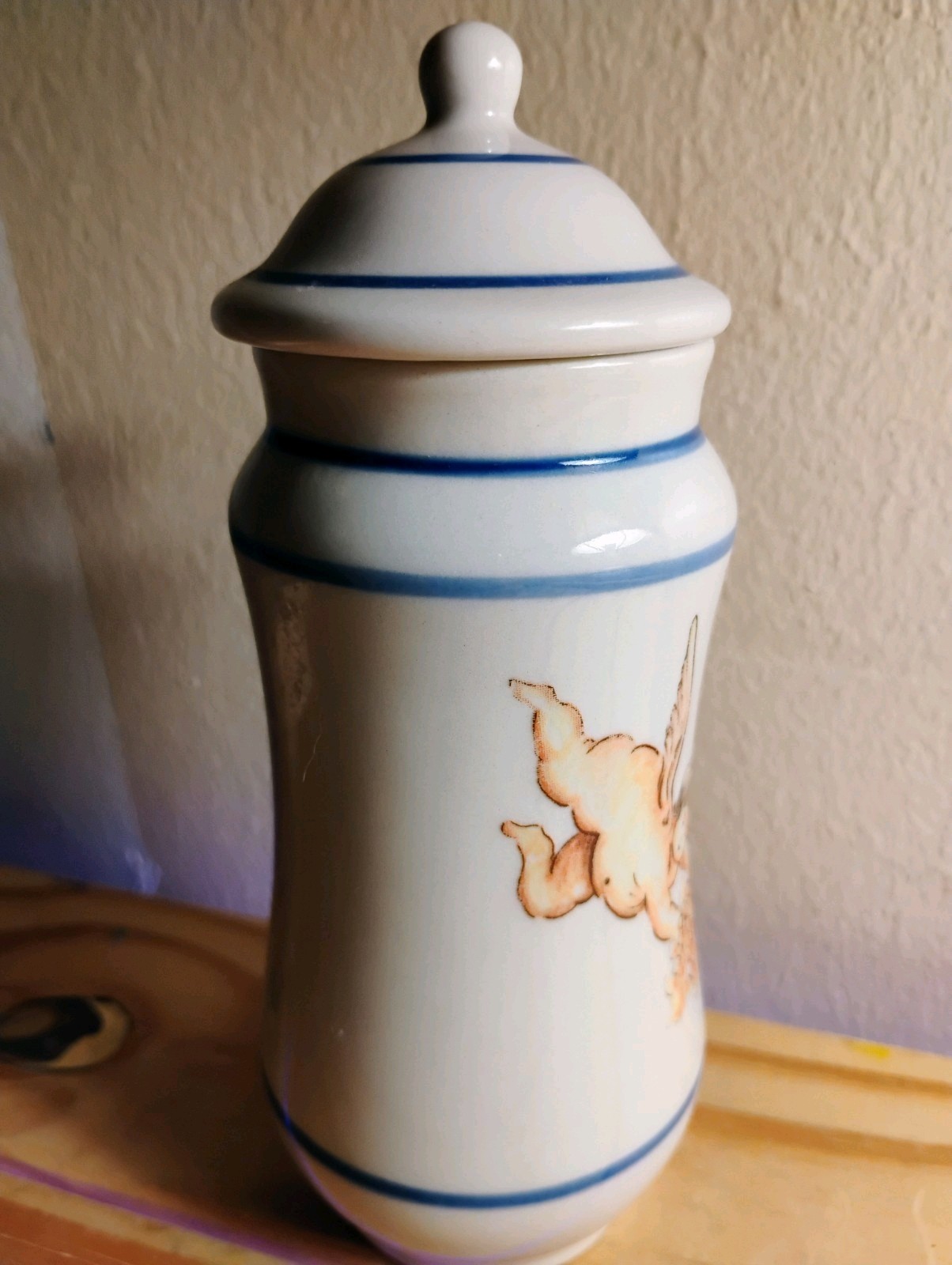 1 Tarro Angelus Pharmacy Albarello Apothecary Jar Italy 6″ Angel Cherub