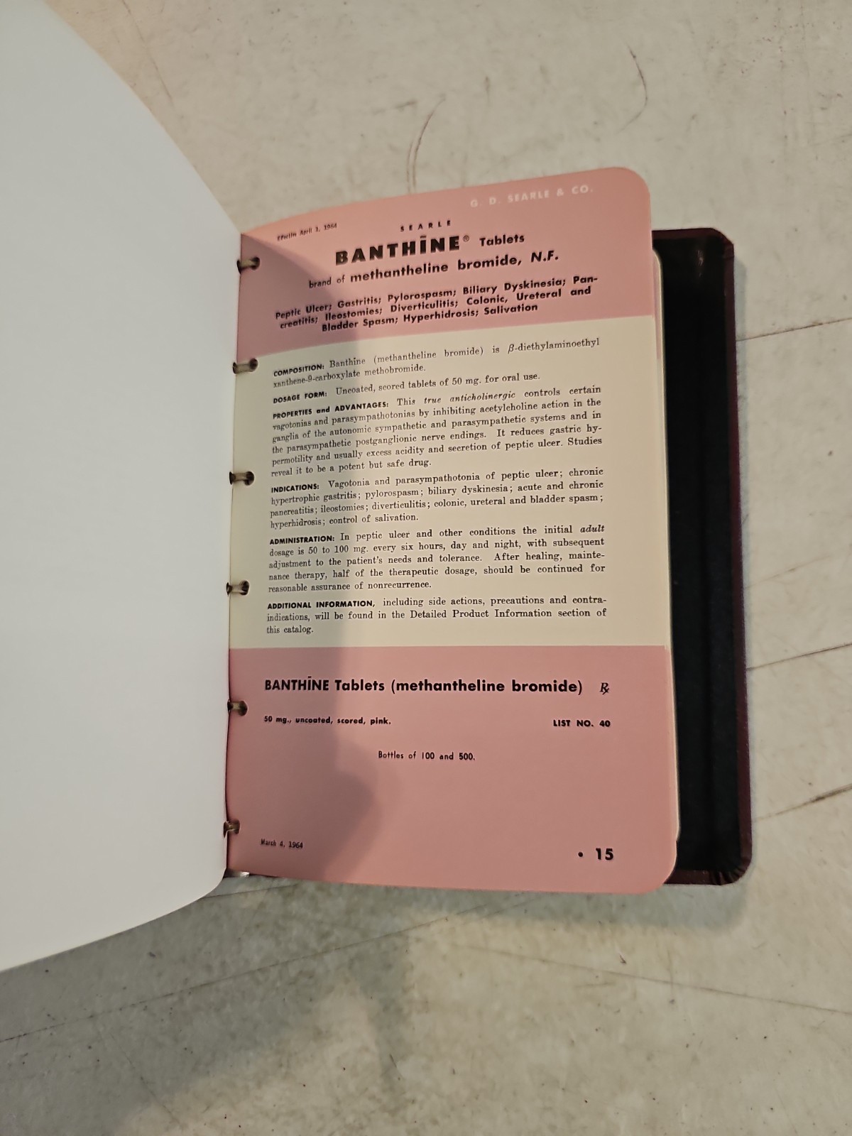 Vintage 1960’s G.D. Searle & Co Pharmaceutical Products Reference Book In Binder