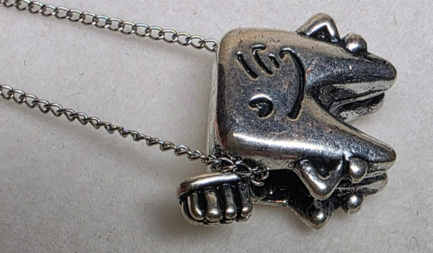 Sterling Silver Unmarked Whimsical “Winking Face” Tooth Design Pendant on Chain
