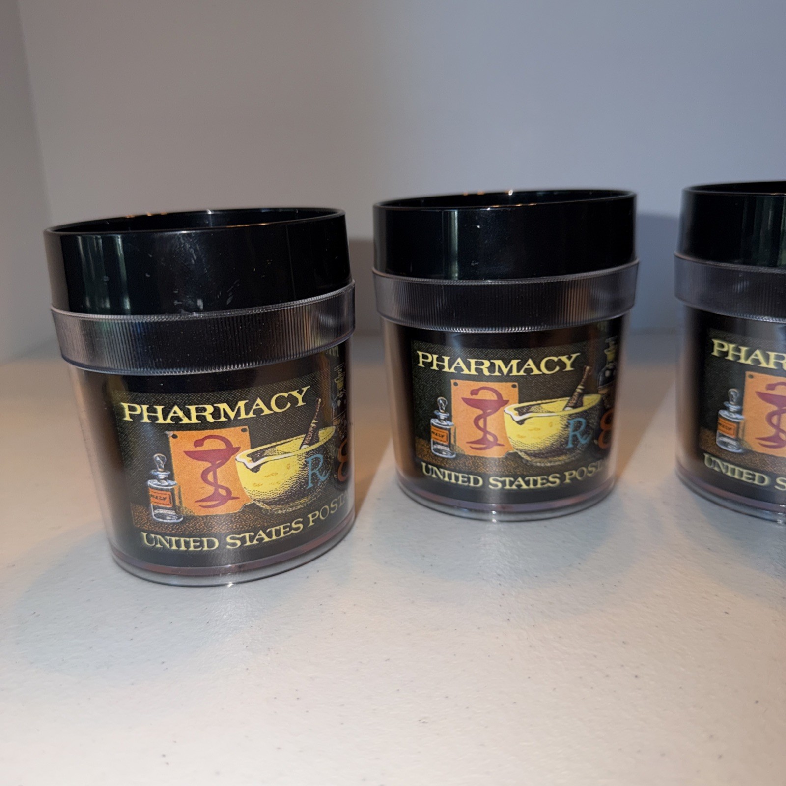 Pharmacy United States Postage Stamp Vintage 1972 Plastic Cups Set Of 4