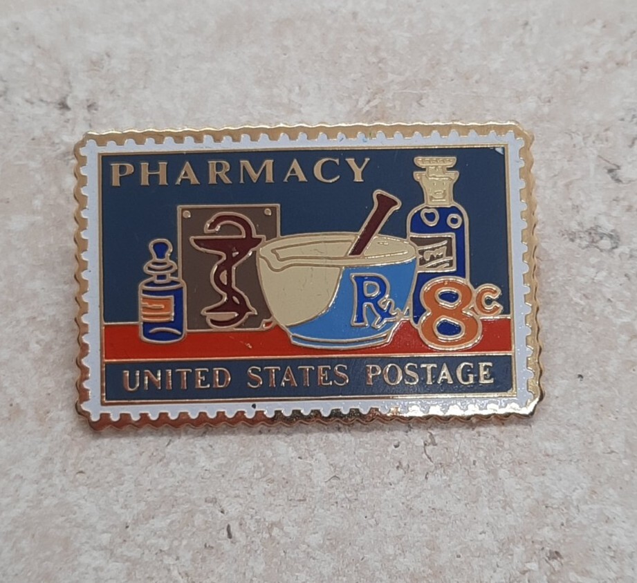 Vintage Pharmacy United States Postage 8 Cent Stamp Pin