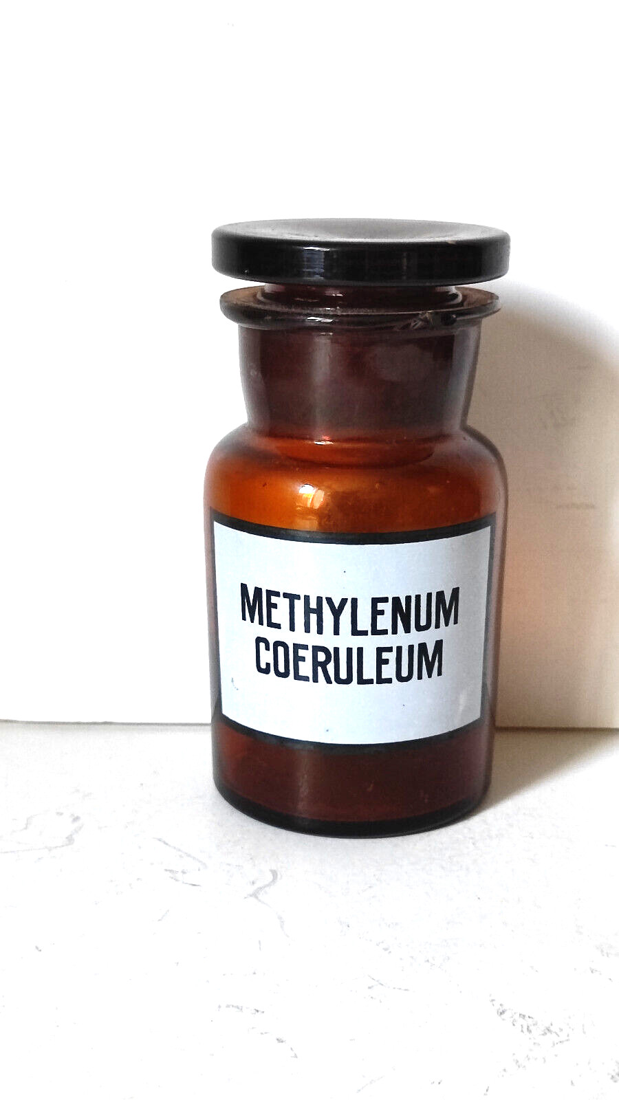 METHYLENUM COERULEUM, Vintage Glass Apothecary Pharmacy Brown Jar, 100 ml, Cap