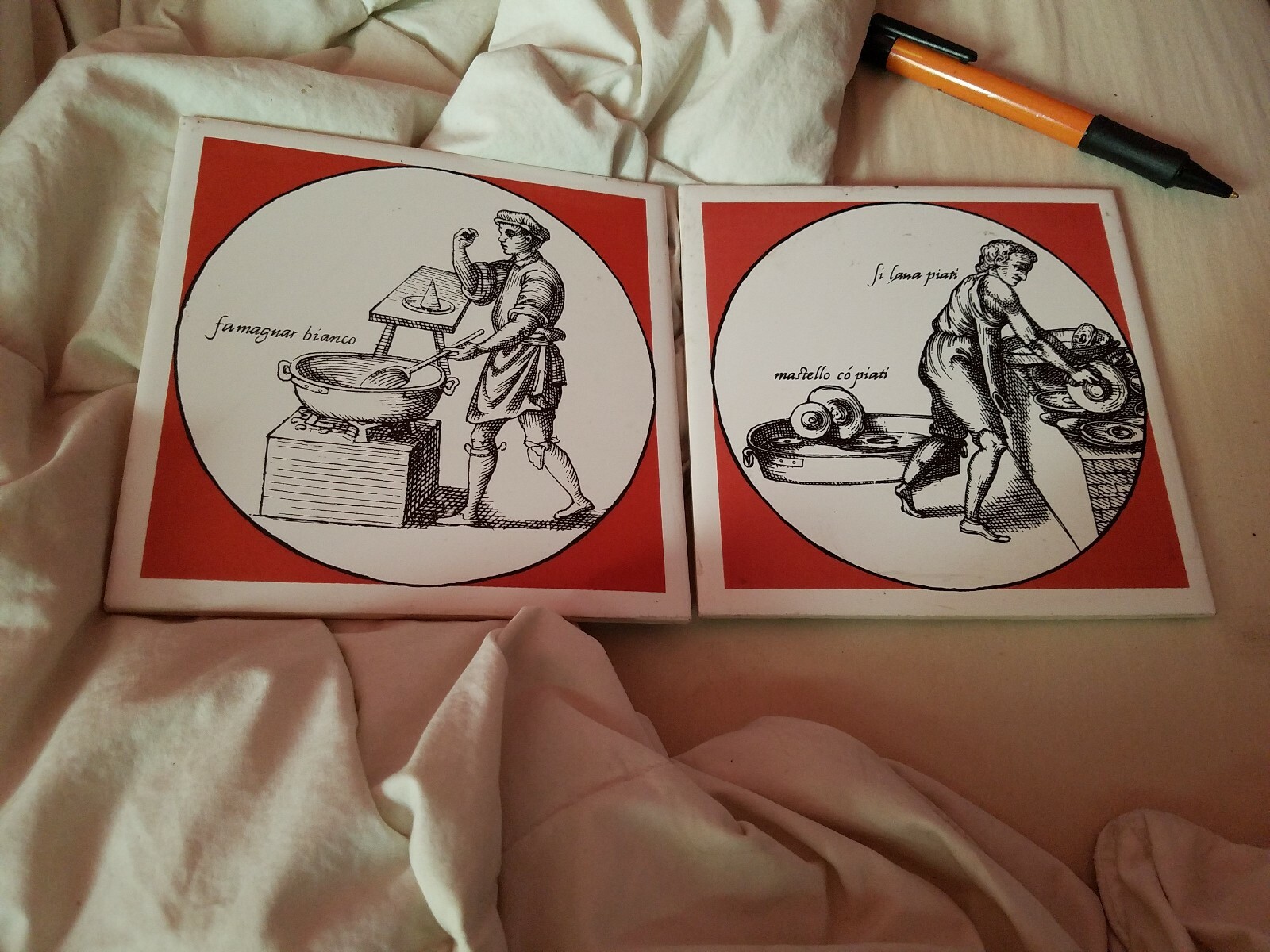 2 brown white Pharmacy Pill Tiles Handmade Apothecary 6 by 6