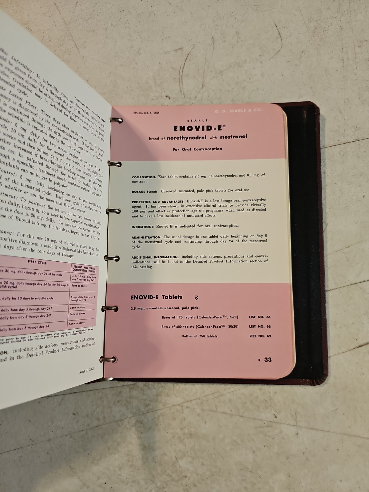 Vintage 1960’s G.D. Searle & Co Pharmaceutical Products Reference Book In Binder