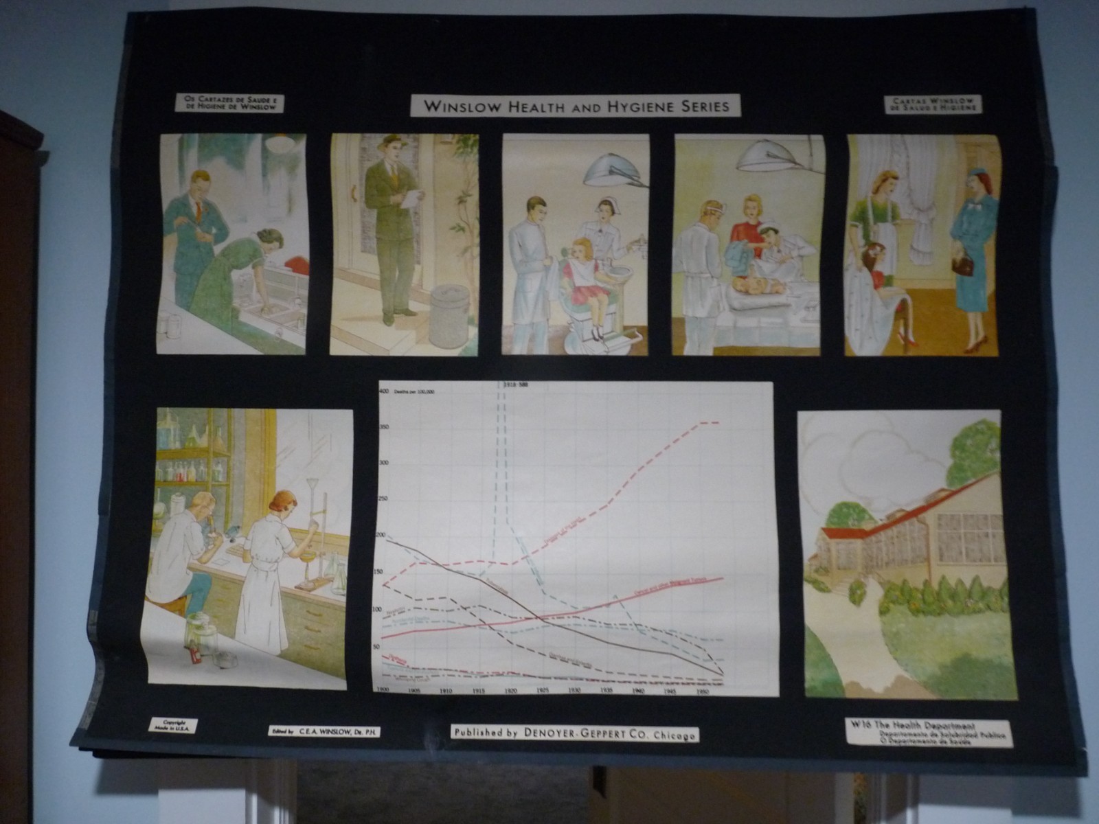 “THE HEALTH DEPT.” 1930S PULL DOWN MEDICAL CHART , DENOYER GEPPERT 44X36