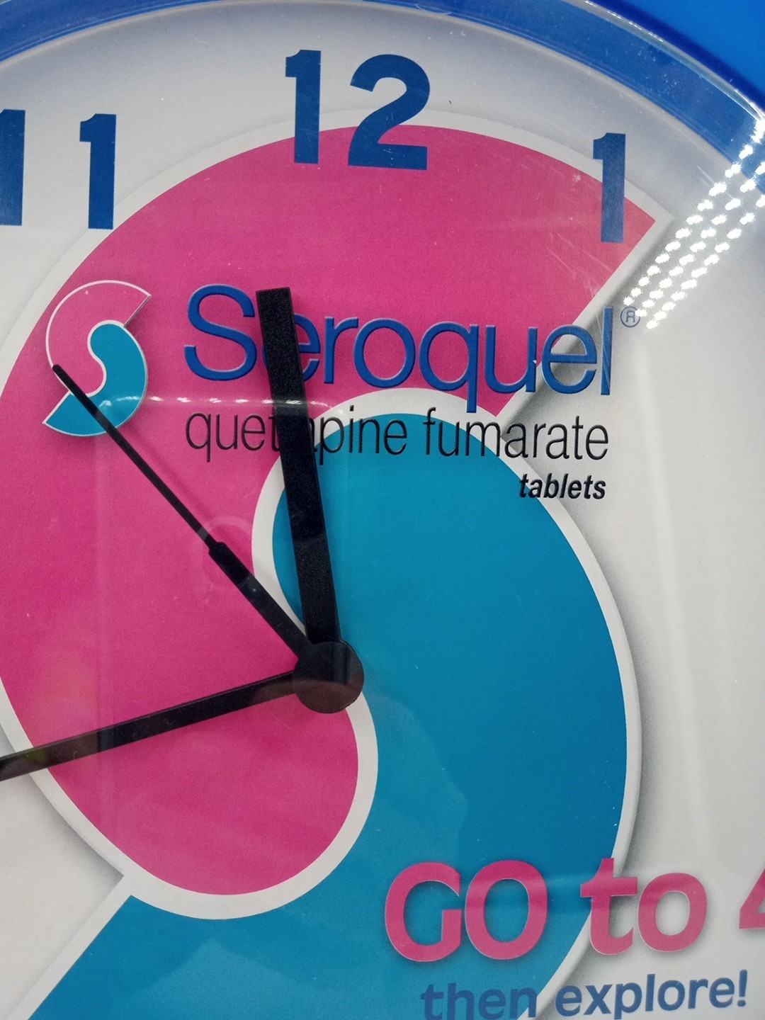 Seroquel Pharmaceutical Rep Office Clock Royal Blue Pink 12 Inch Diameter