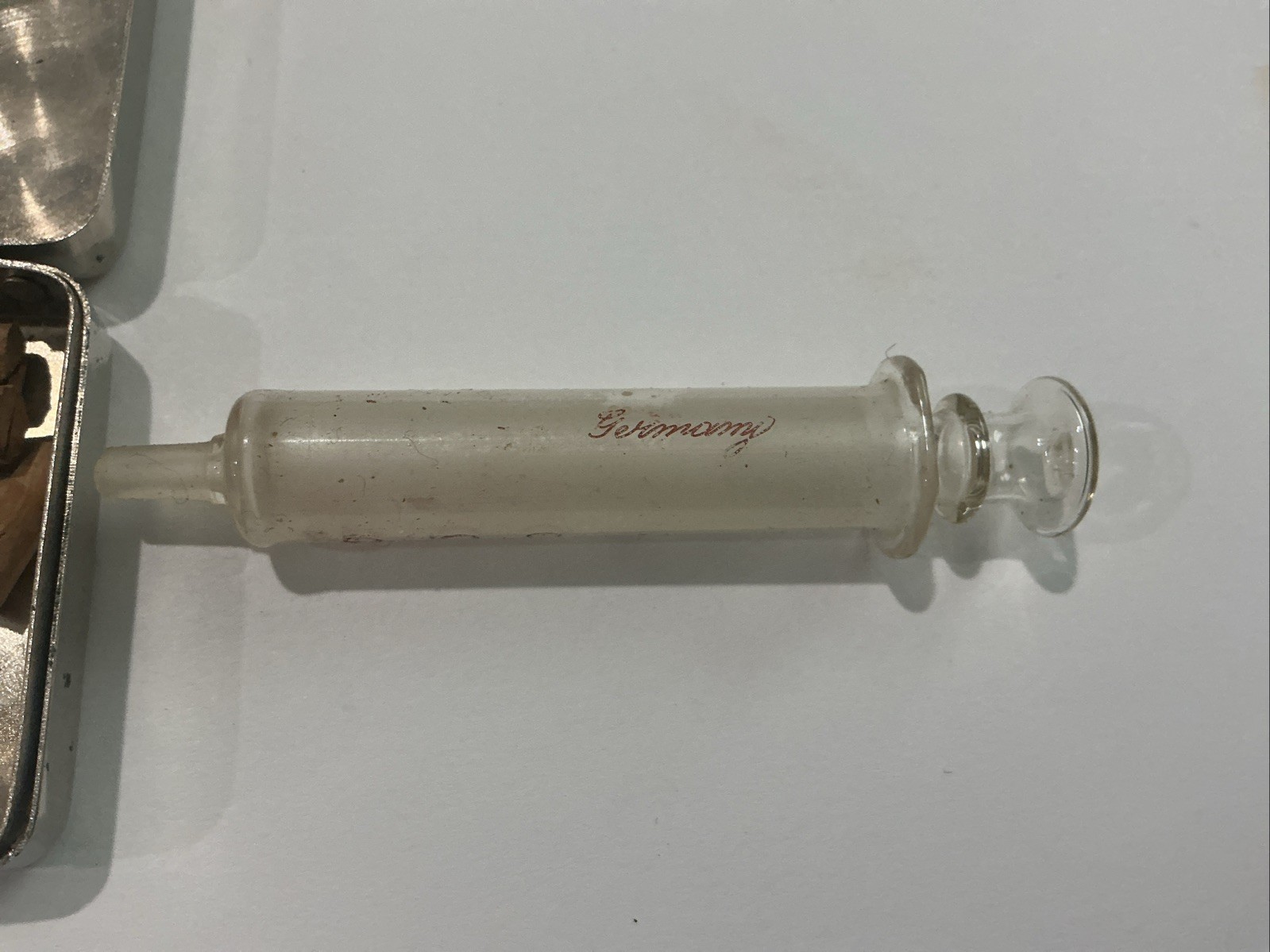Vintage Antique “Germany” Glass Syringe Kit w/Nickel Silver Metal Case