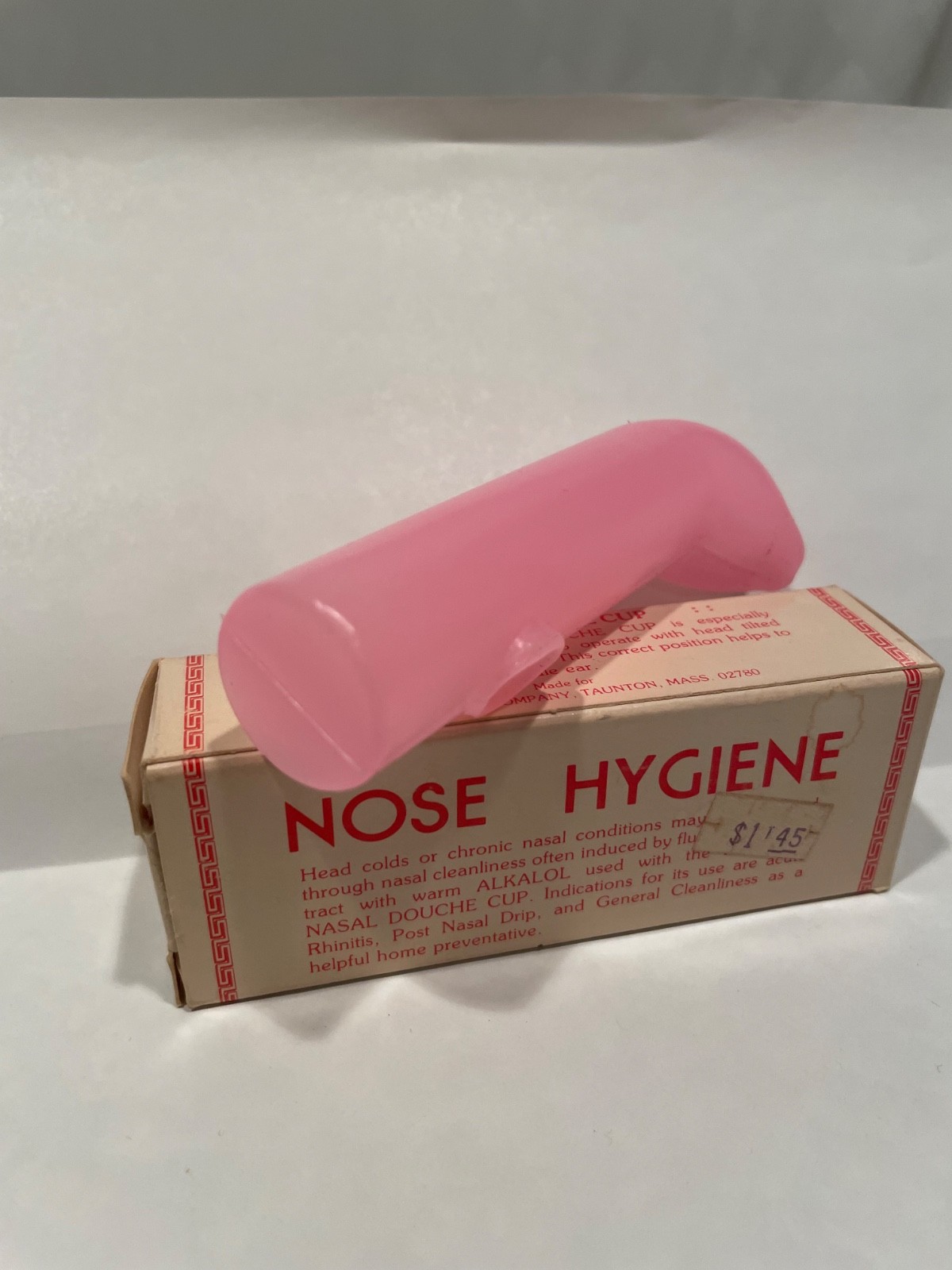 Vintage Alkalol Nasal Douche Cup with Box Pink Plastic Nose Hygiene Taunton MA