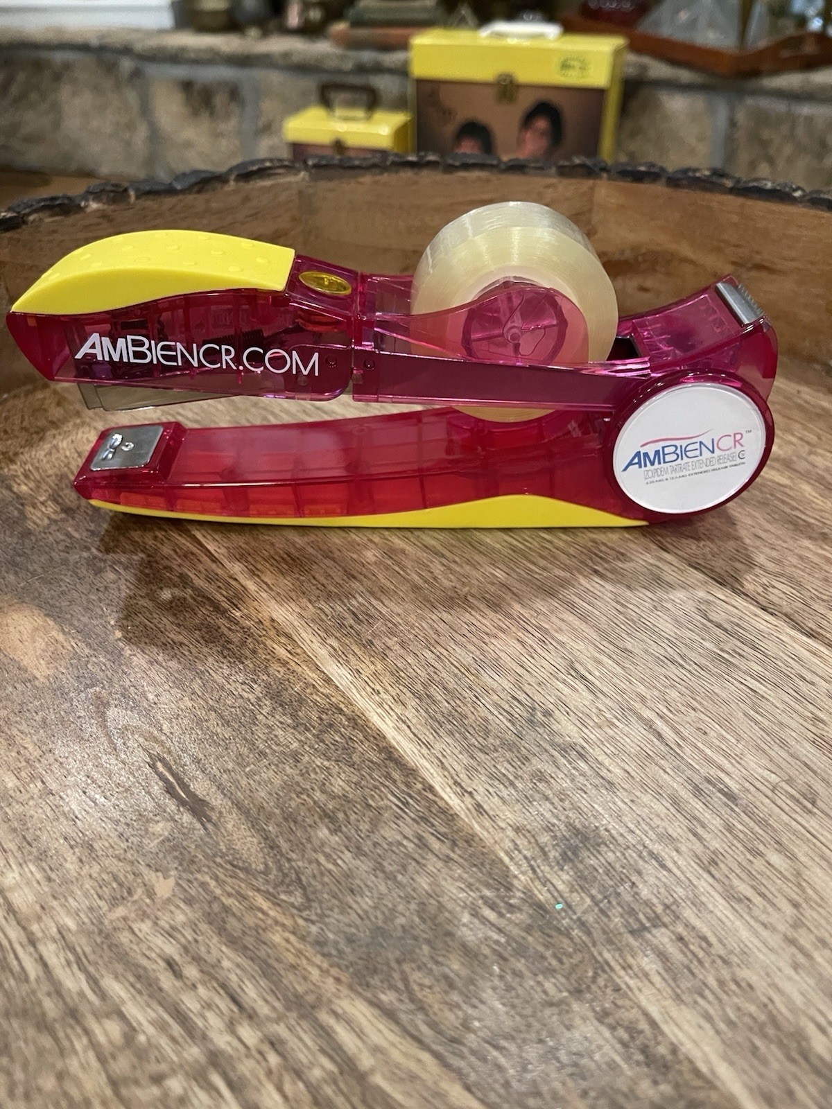 AMBIENCR Pink and Yellow Tape Dispenser with Tape and Box
