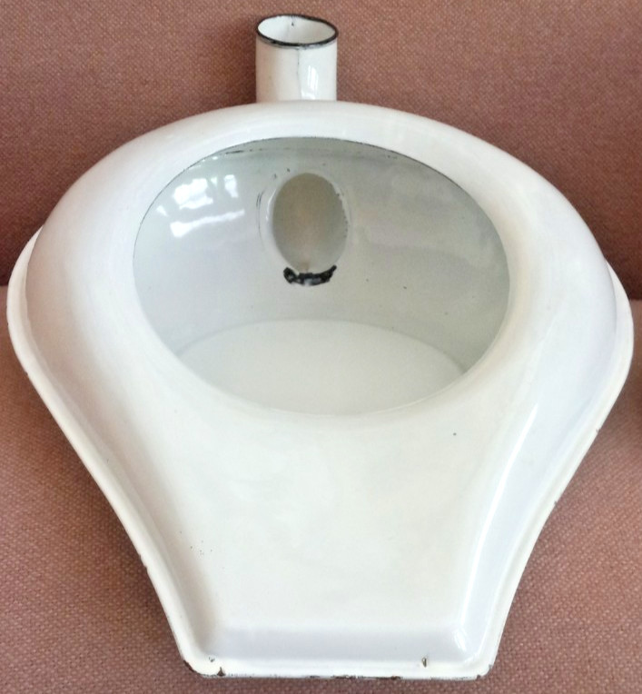 Vintage Unbranded White with Black Trim Enamelware Metal Bedpan/Urinal with Lid