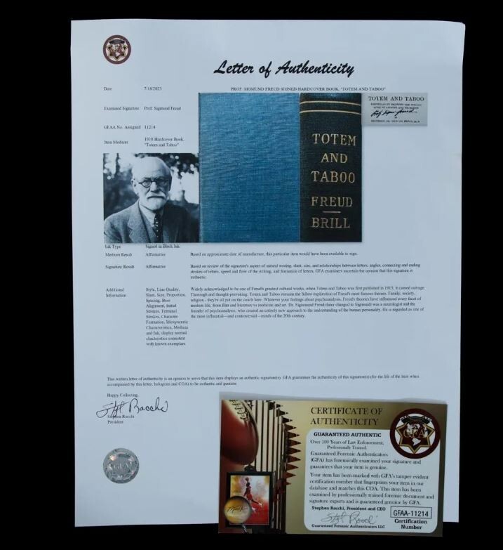 Professor Sigmund Freud Signed “Totem and Taboo” Book Published in 1918 with COA
