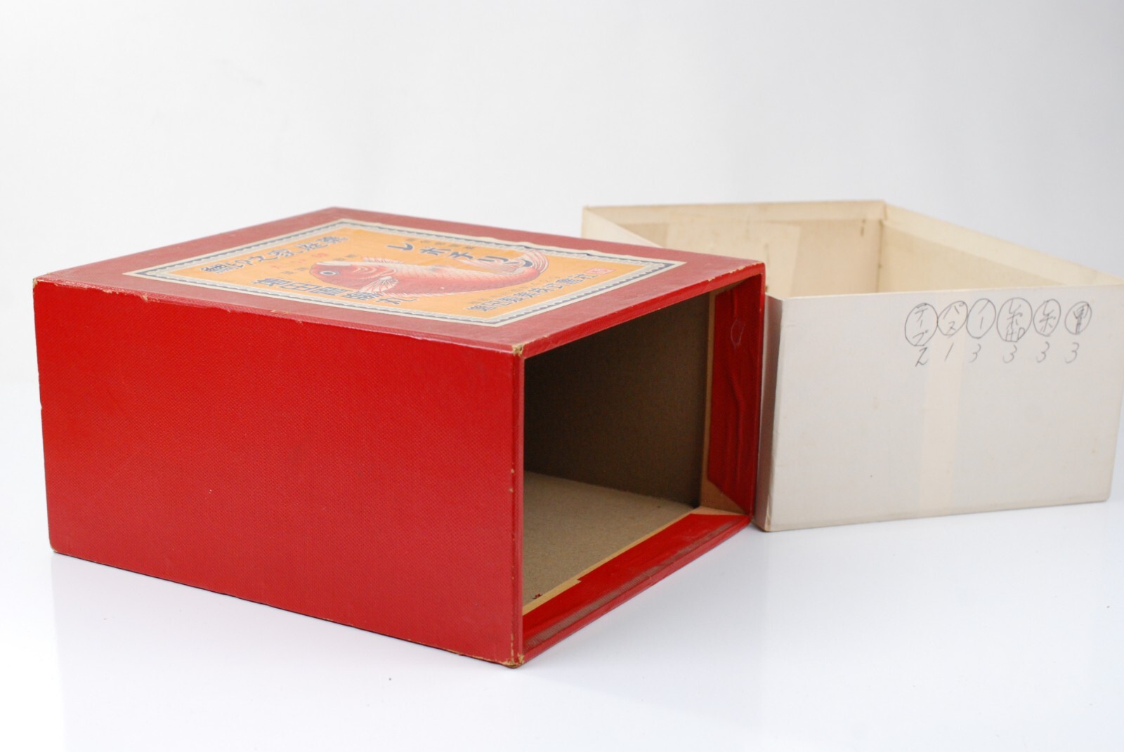 Vintage Medical Pharmaceutical Orange Box Crate Koi Fish Logo Made in Japan