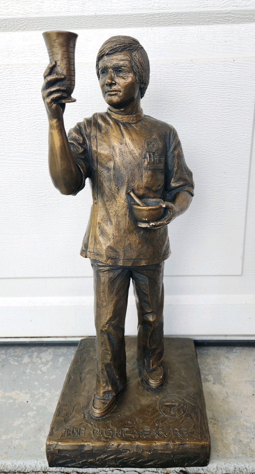 XL Bronze Apothecary Pharmacist Pharmacy Statue Trophy Award Figure Vtg