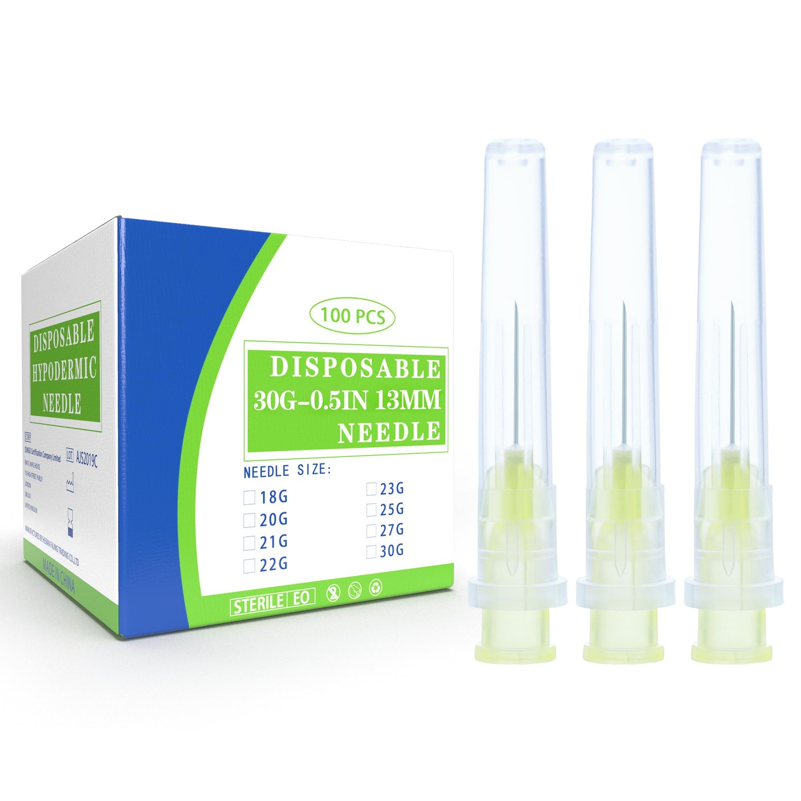 100 Pack 30 Gauge 1/2 Inch Dispensing Needle with Cap, Disposable Needles for La