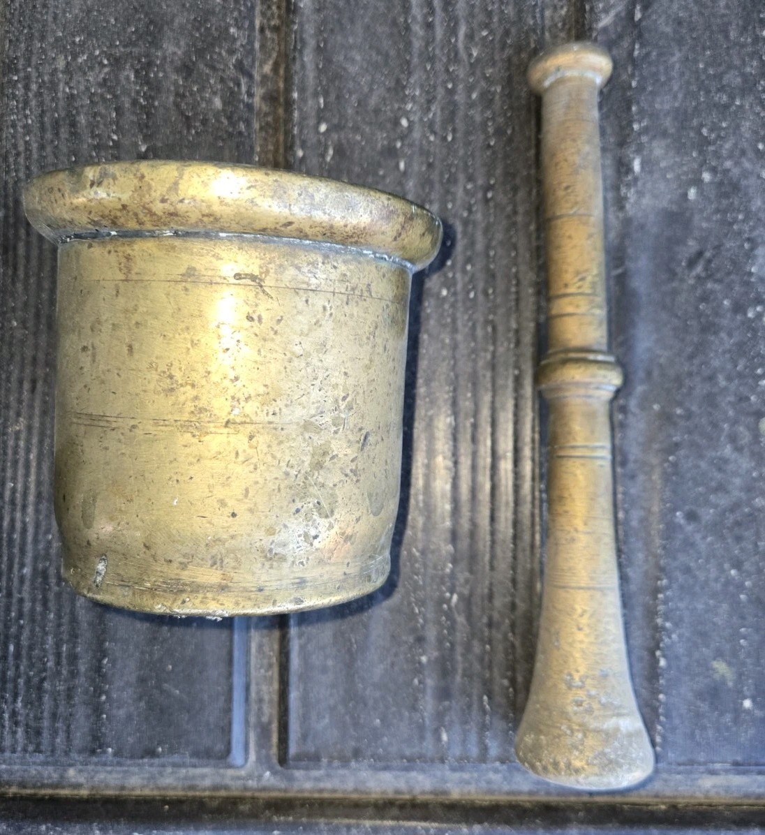 ANTIQUE 19TH C APOTHECARY BRASS BRONZE PESTLE & MORTAR CHEMIST HERBS KITCHENALIA