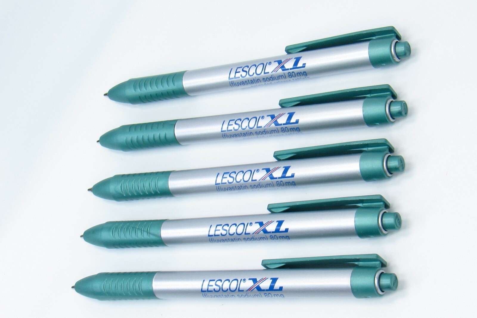 Silver & Green Lescol PENS Drug Rep Pharmaceutical Promo Advertising Lot of 5
