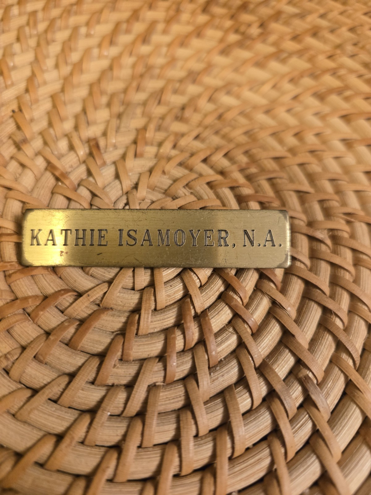 Vintage Brass Name Badge Kathie Isamoyer N.A. Nursing Assistant Pin 💜