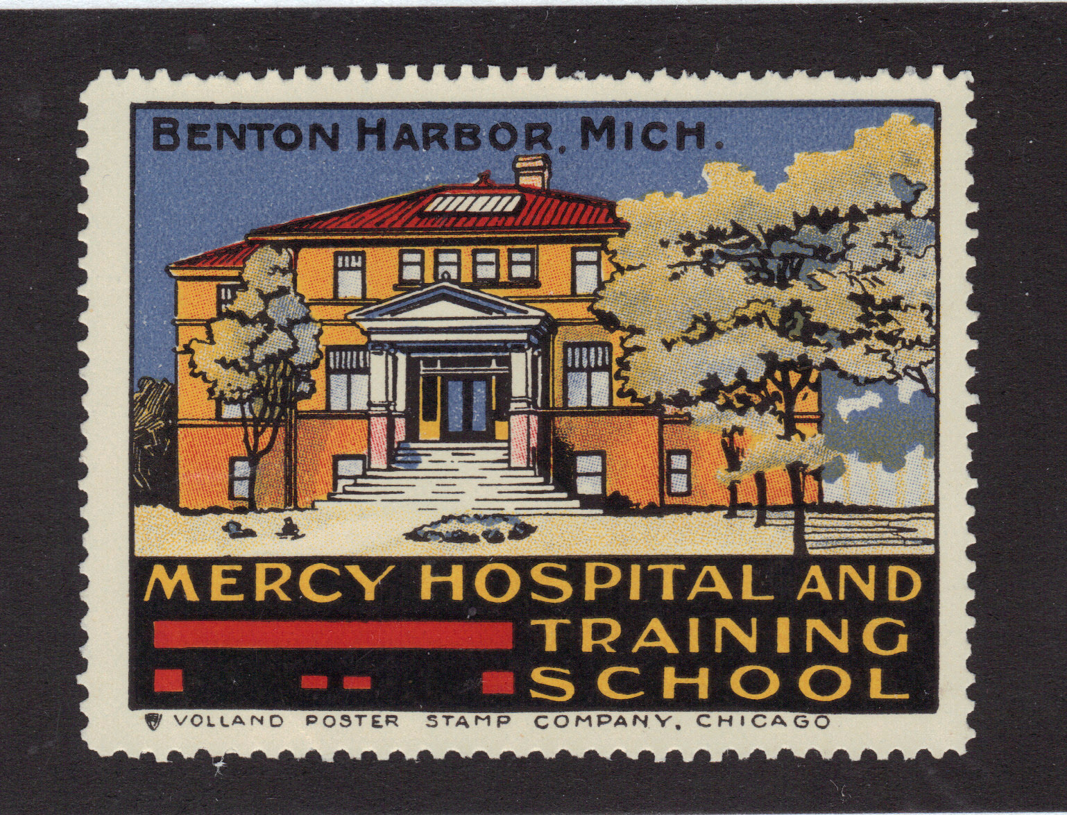 Benton Harbor Poster Stamp Label Mercy Hospital And Training School