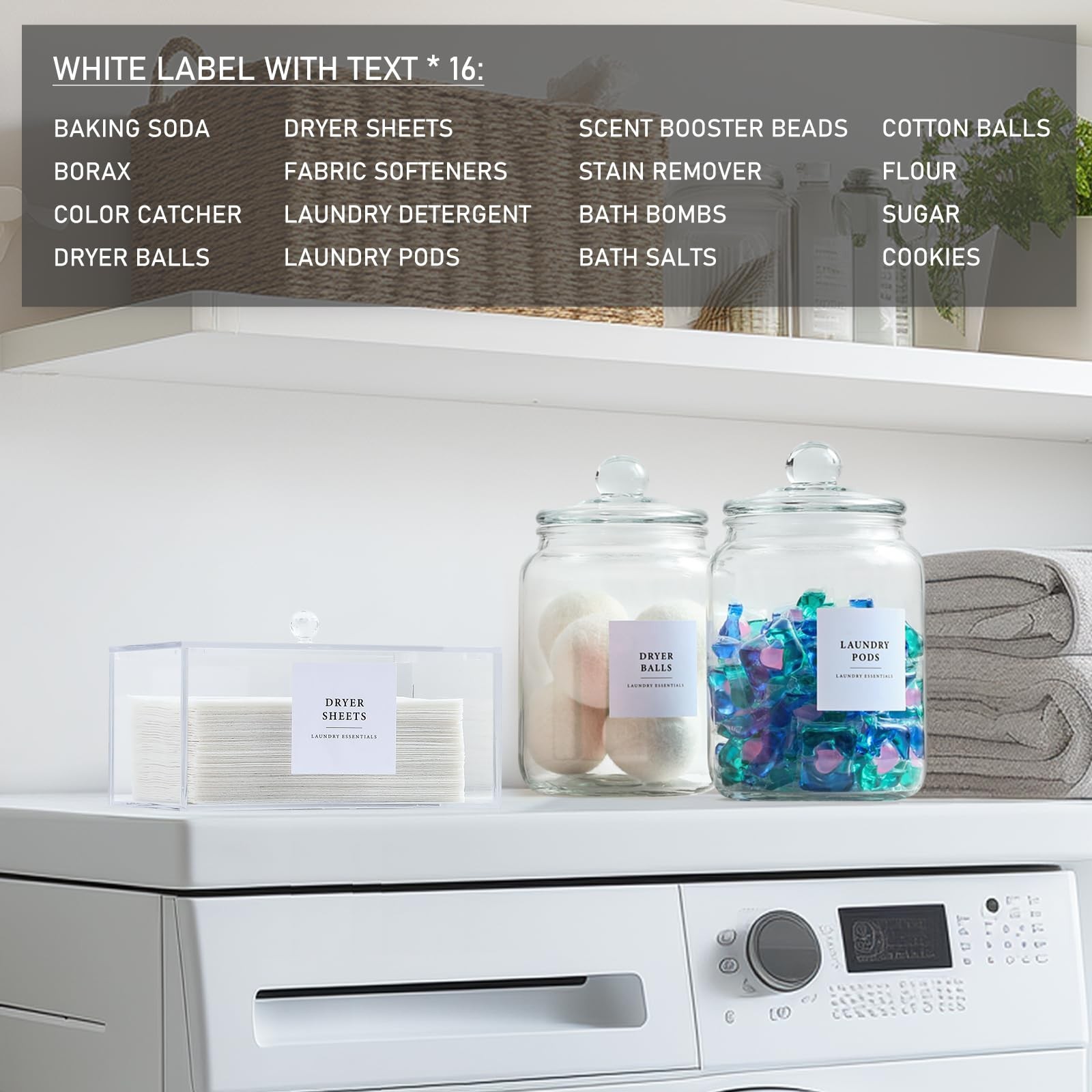 Glass Jars and Dryer Sheet Holder, Dispenser Set with Lids and Labels, Contai…