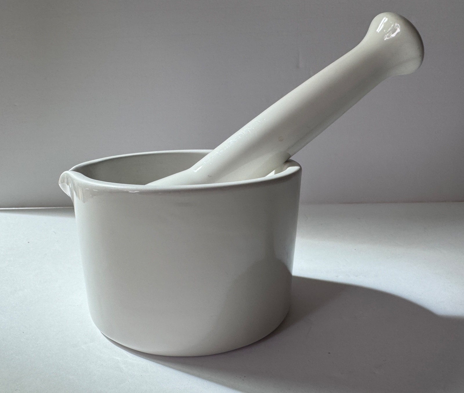 Vintage Mid-Century MCM Lab Heavy White Porcelain Cooper Mortar & Pestle 1950s