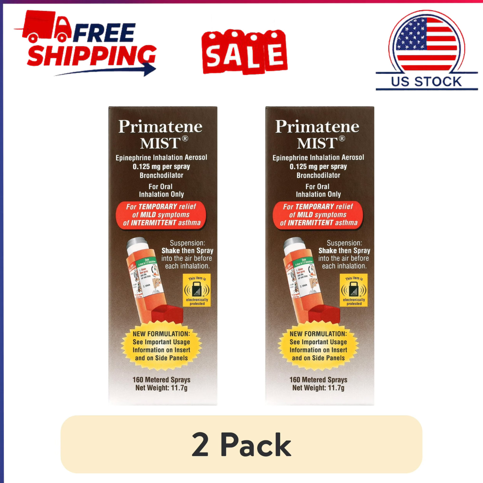 (2 pack) Primatene MIST Epinephrine Oral Inhalation Aerosol