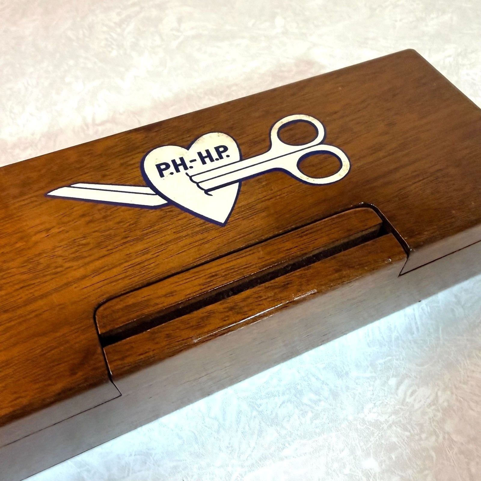 Vintage Wooden Sewing Box Ribbon Thread Dispenser Storage Heart HP Ph Fraternal