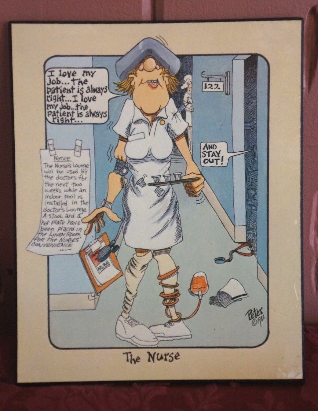 WHIMSICAL NURSE PLAQUE: 1982 “THE NURSE” BY PETER